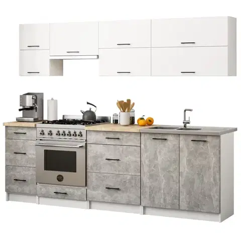 Ak furniture Kuchyňská linka Olivie G2 2,4 m bílá/beton/dub sonoma