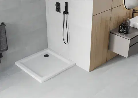 MEXEN/S Flat sprchová vanička čtvercová slim 100 x 100, bílá + černý sifon 40101010B