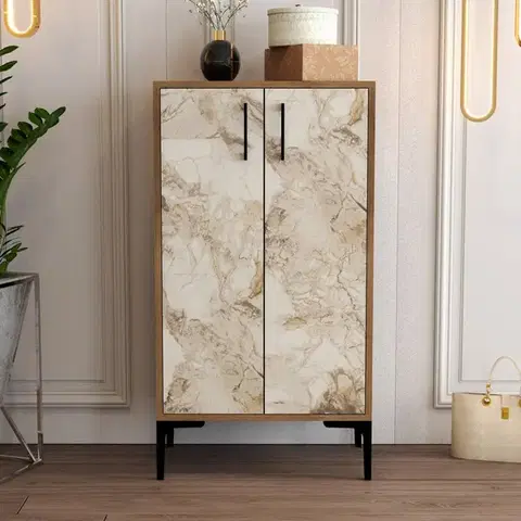 Botník Prag Walnut and White Marble