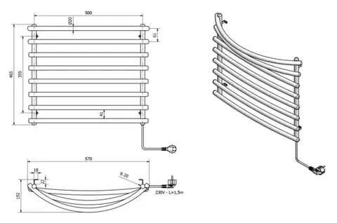 AQUALINE SUCH elektrický sušák ručníků, 570x465, 72W, bílý SU110A
