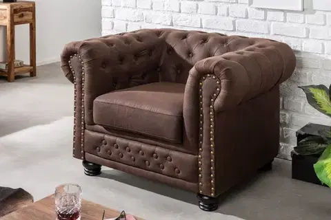 Estila Chesterfield stylové hnědé křeslo Loungrre s vkusným prošíváním 105cm