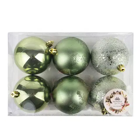 Mondex Sada 6 ks vánočních baněk Santa Lila II 8 cm zelená