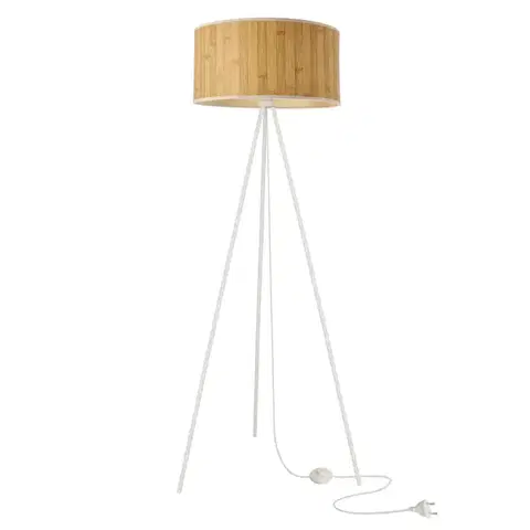 Stojací lampa RAFFI bílá E27 1x40W s borovicovým stínidlem, skandinávský styl, ekologická přírodní, do obývacího pokoje, ložnice, pracovny, stojací osvětlení