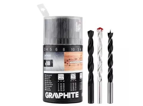 Univerzální sada vrtáků GRAPHITE 54T430 – 18 kusů pro kov, dřevo a cihlu