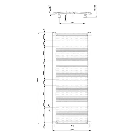 AQUALINE ORBIT otopné těleso s bočním připojením 750x1680 bílá ILO67T