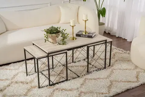 Sada konferenčních stolků Defne - Black, Travertine