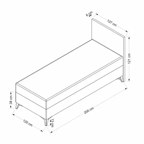 Rám dvoulůžkové postele s čelem Abella 120 x 200 - Grey