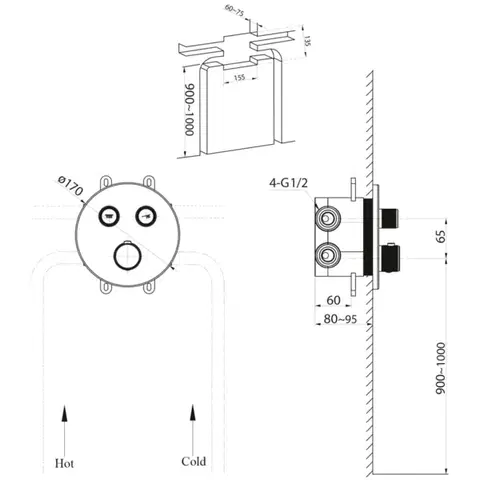 SAPHO SMART SELECT podomítková sprchová termostatická baterie, box, 2 výstupy, zlato mat RP032GB
