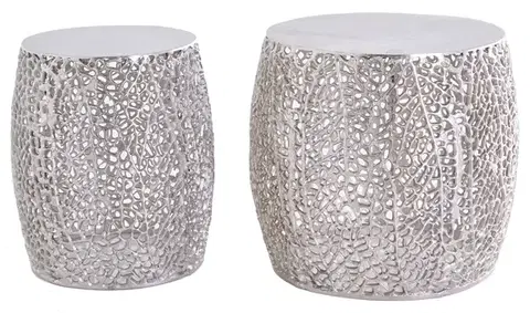 Estila Designový set dvou kulatých konferenčních stolků Hoja ve stříbrné barvě z kovu 40cm