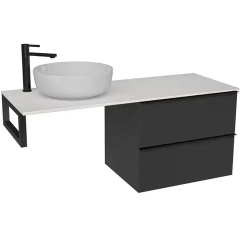 CERANO Koupelnová skříňka Velora černá matná, úchytka černá + deska z lit. mramoru Elanys 12 mm + konzole černá 120x54,2x46,5  CER-679356