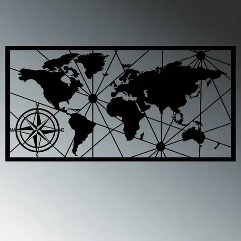 Dekorativní kovový doplněk na zeď World Map Led 452
