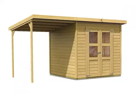 Dřevěný zahradní domek 370 x 236 cm s přístavkem Dekorhome
