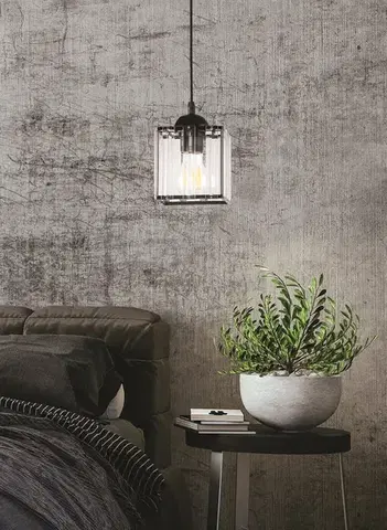 Závěsná lampa Glassia černá 1X40 E27 černé stínidlo + čiré krystaly