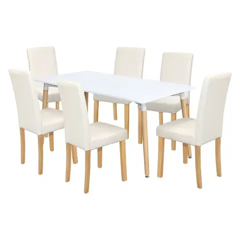 Jídelní stůl ONE 160x90 bílý + 6 židlí PRIMA bílá/světlé nohy