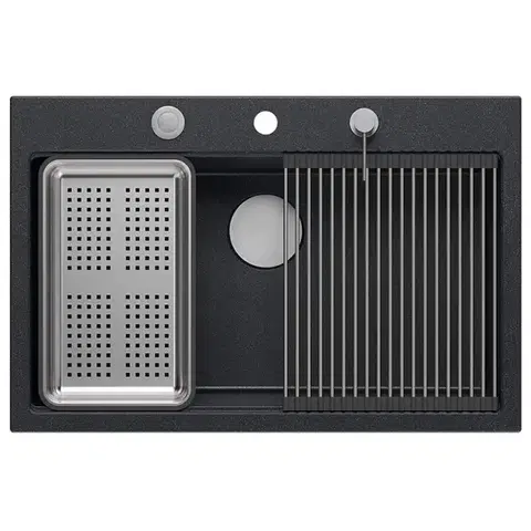 Quadron Granitový dřez MARC 110 WORKSTATION Black Metallic Ocel HQM7650U8_BS