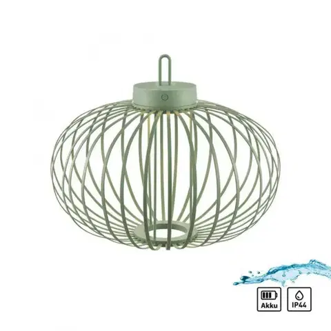 JUST LIGHT LED stolní lampa průměr 46cm zelená na baterie USB IP44 stmívatelné dotykem 2700K LD 19305-43