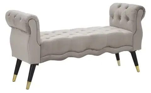 Estila Designová chesterfield lavice Richetti s šedým sametovým potahem a zahnutými bočními opěrkami s ozdobným prošíváním 120 cm