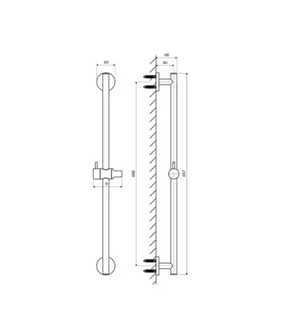 OMNIRES Sprchová tyč s posuvným držákem, 66 cm, chrom DR12CR