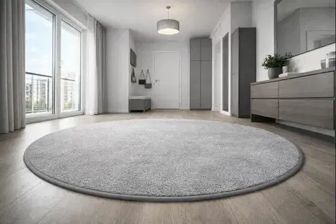 Vopi, Kusový koberec Eton šedý 73 kruh, 100x100 (průměr) kruh, šedá, ložnice