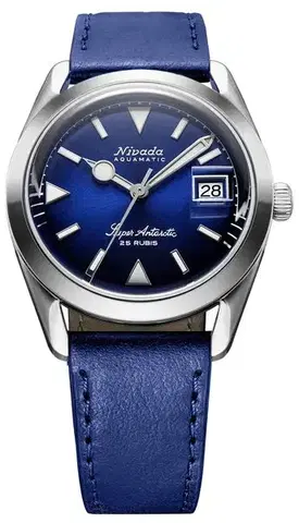 Nivada Grenchen Super Antarctic Blue - Date - Blue Leather