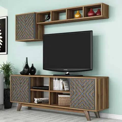 TV stěna / Sestava pod TV Inci - Walnut, Blue