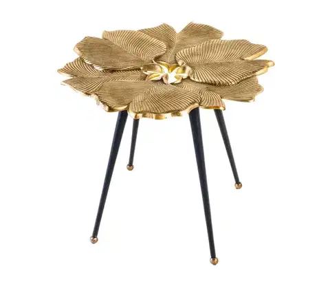 Estila Glamour designový konferenční stolek Ginko ve zlatém provedení ve tvaru listů jinanu s černými nožičkami 50 cm