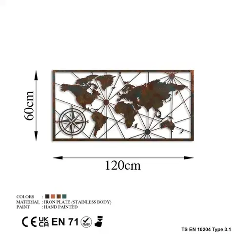 Dekorativní kovový doplněk na zeď World Map Large - 2
