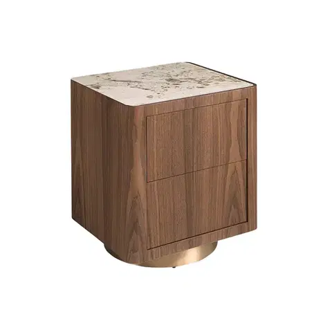 Estila Luxusní art deco noční stolek Vita Naturale se dvěma šuplíky v hnědém ořechovém provedení s bílou mramorovou deskou 45 cm