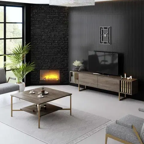 TV stolek Gold Line - Walnut, Black