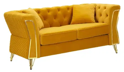Estila Designová glamour sedačka Velaria se žlutým sametovým potahem a ozdobným prošíváním se zlatými detaily 162 cm