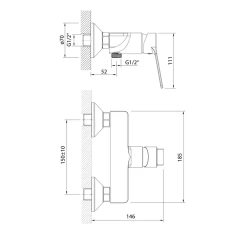 AQUALINE SINTRA nástěnná sprchová baterie, chrom SX011