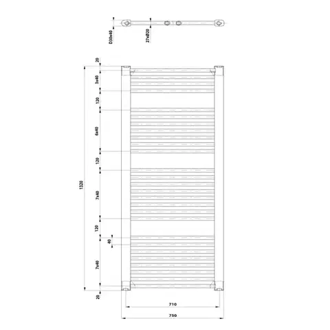 AQUALINE DIRECT otopné těleso s bočním připojením 750x1320 bílá ILR37T
