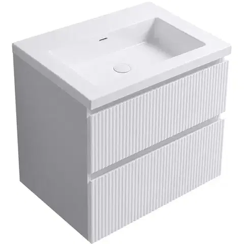 CERANO Koupelnová skříňka Carole bílá matná rýhovaná + umyvadlo z lit. mramoru Ovo bílá lesklá 55,5x53x46,5  CER-030225
