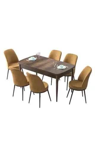 Extendable Dining Table & Chairs Set (7 Pieces) Zen - Baroque, Cappuccino