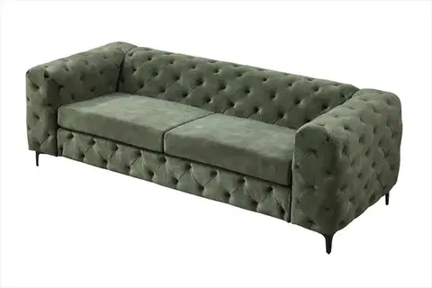 Estila Moderní glamour zelená třímístná sedačka Modern Barock se sametovým potahem s prošíváním v chesterfield stylu 235 cm