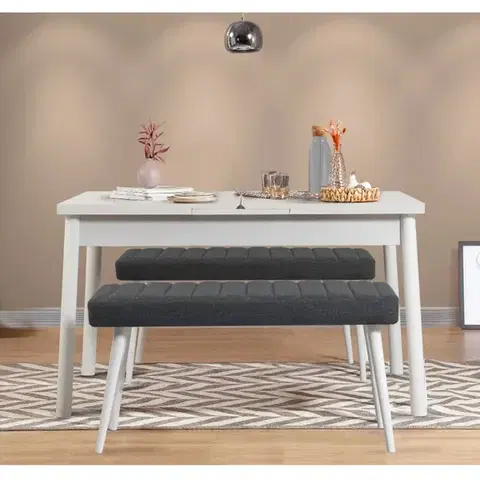 Jídelní set s rozkládacím stolem a lavicí (3 kusy) Santiago 1053 - White, Anthracite