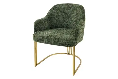 Estila Stylová art deco tmavá zelená jídelní židle Hejdy s kovovou zlatou podstavou do tvaru U 81 cm