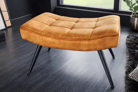 Estila Designová čalouněná podnožka Scandinavia se sametovým prošívaným potahem v hořčicové žluté barvě 61 cm