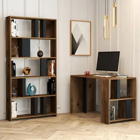 Psací stůl s knihovnou Lima - Walnut, Anthracite