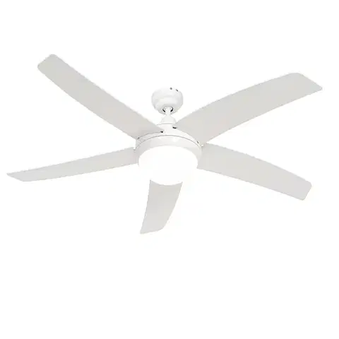 Chytrý stropní ventilátor bílý s dřevěným potiskem 132 cm vč. LED stmívatelné s dálkovým ovládáním - Cool
