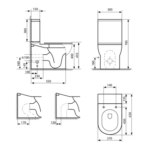 AQUALINE JALTA WC kombi, Rimless, spodní/zadní odpad, bílá PB103RW