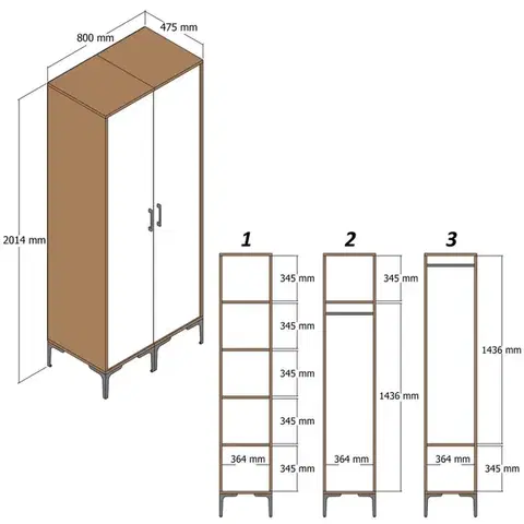 Šatní skříň Kumsal PP - Walnut, White