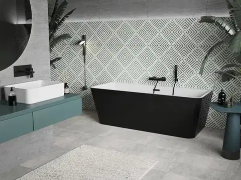 MEXEN/S Volta vana volně stojící 170 x 75, bílá/černá, sifon a přepad černá 51131707575-70