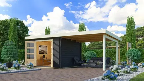 Dřevěný zahradní domek BASTRUP 5 s přístavkem Lanitplast