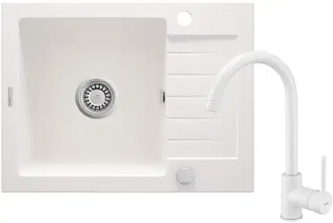 DEANTE Zorba alabaster Granitový dřez včetně baterie, 1 bowl s odkapávačem ZQZAA11A