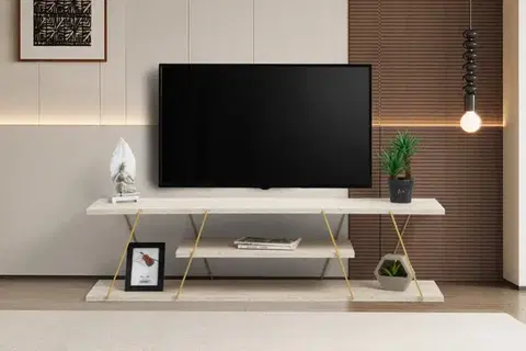 TV stolek Canaz - Gold, Travertine