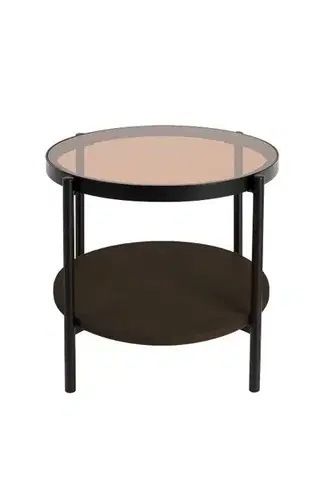 Estila Příruční stolek Sonny, tmavý dub/sklo, Ø 48 cm