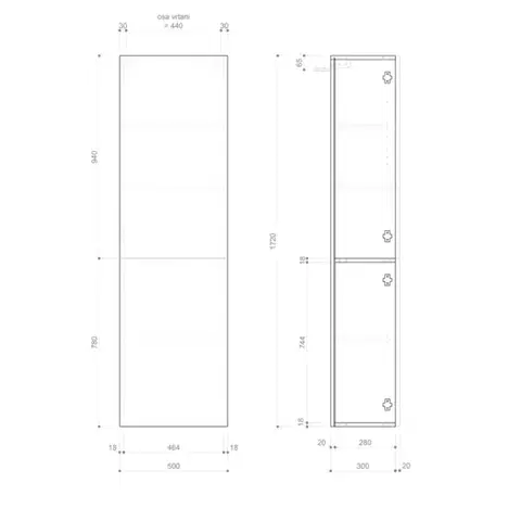 SAPHO ESPACE STRIP skříňka 50x172x32cm, 2x dvířka, levá/pravá, verde ESC450-4444S