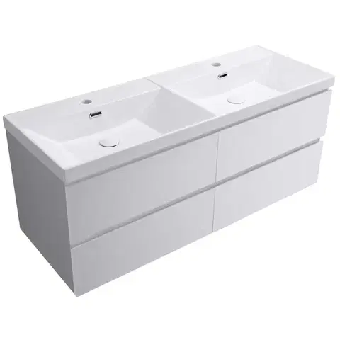 CERANO Koupelnová skříňka Carole bílá matná + keramické dvojumyvadlo Viano bílá lesklá 121,5x53x46,4  CER-091546