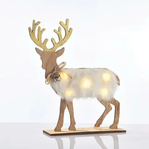 ACA Lighting dřevěná dekorace bílý jelen, 5 MINI LED na baterie (2xAA), WW, IP20, 26X5X25cm X06511212